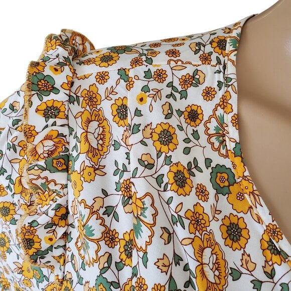 Cottage Core Peasant Boho Tunic Top Blouse Womens L Elephant Flowers Autumn Fall - Picture 10 of 16